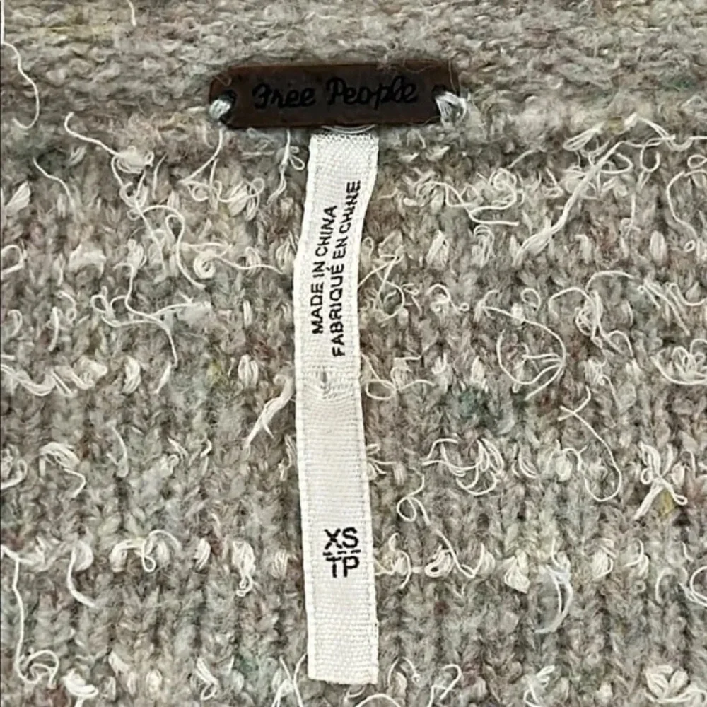 Free People Shaggy Knit Sweater Coat Ivory Gray Stripe Button Front Size XS